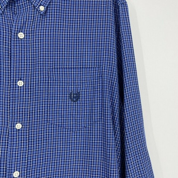 Chaps Shirt Men's L Blue White Plaid Front Patch Pocket Long Sleeves Button Down - Picture 8 of 10